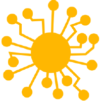 Logo do Teresina Hacker Clube, um sol de circuitos de cor amarela